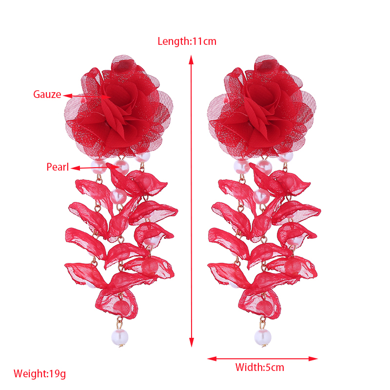 1 Pair Vacation Modern Style Classic Style Flower Imitation Pearl Gauze Drop Earrings display picture 1