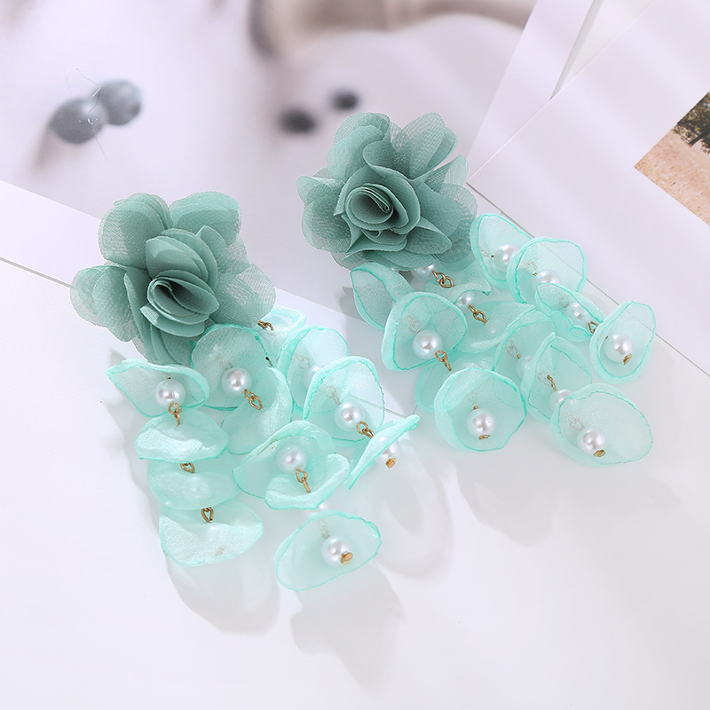 1 Pair Vacation Modern Style Classic Style Flower Imitation Pearl Gauze Drop Earrings display picture 4