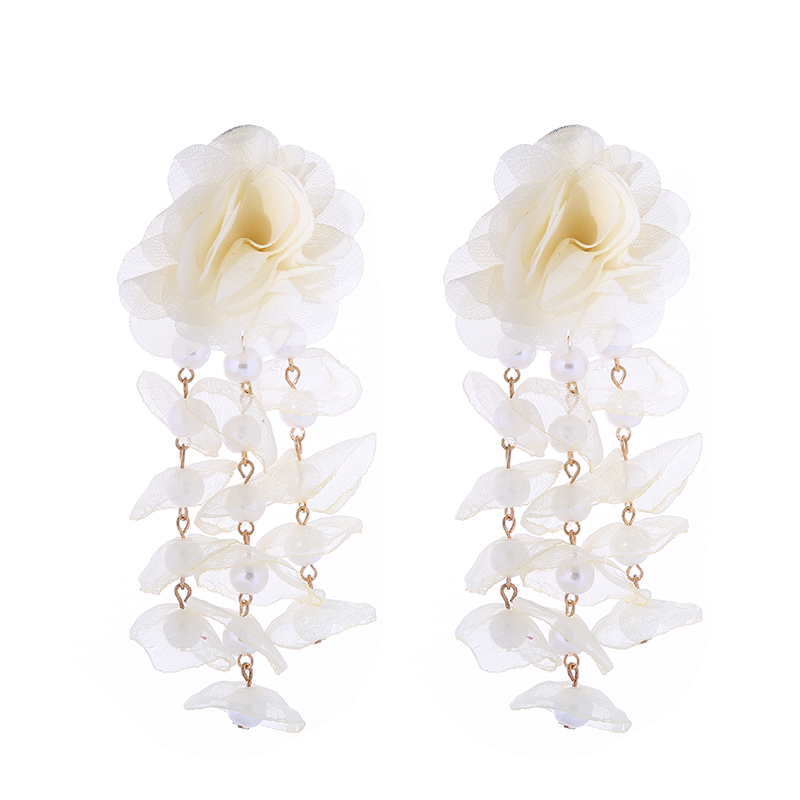 1 Paar Ferien Moderner Stil Klassischer Stil Blume Imitationsperle Gaze Tropfenohrringe display picture 5