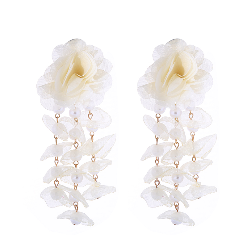 1 Pair Vacation Modern Style Classic Style Flower Imitation Pearl Gauze Drop Earrings display picture 5