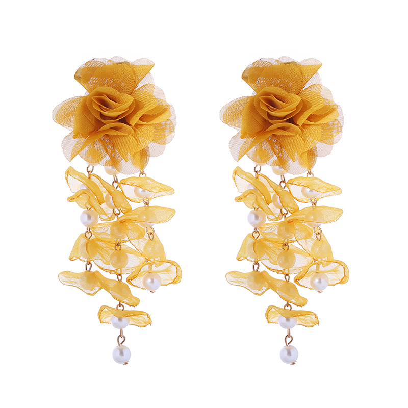 1 Pair Vacation Modern Style Classic Style Flower Imitation Pearl Gauze Drop Earrings display picture 8