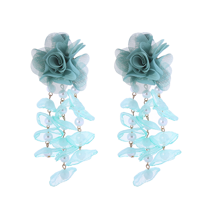 1 Pair Vacation Modern Style Classic Style Flower Imitation Pearl Gauze Drop Earrings display picture 6