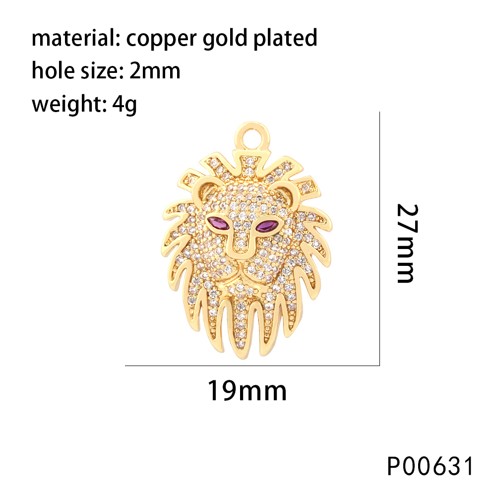 1 Piece 15*17mm 27*19mm Copper Zircon Slippers Horns Lion Pendant Jewelry Buckle display picture 5