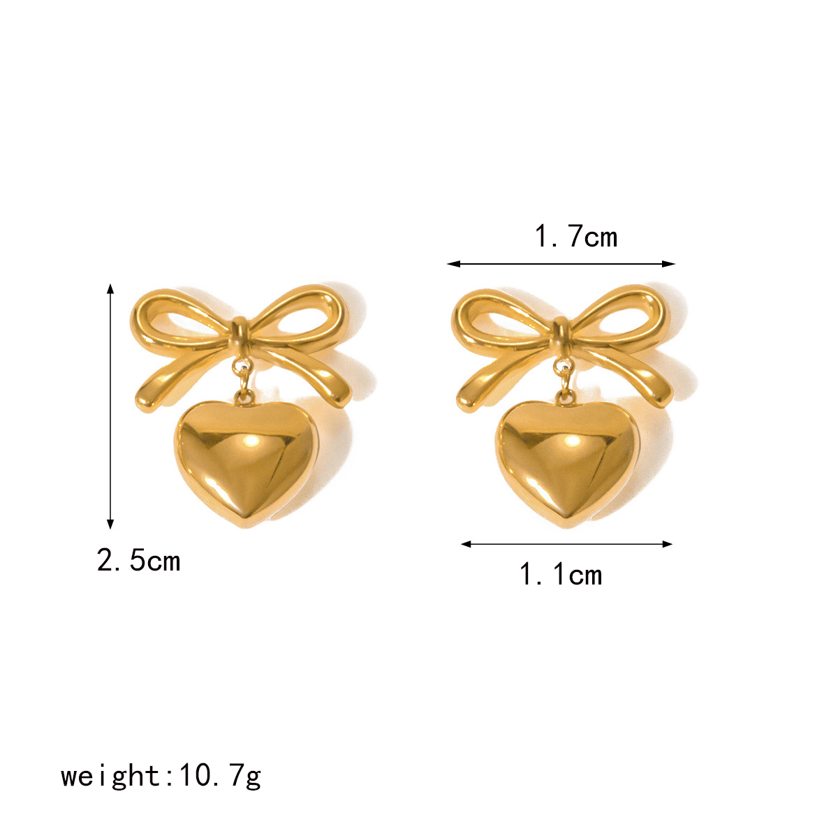 1 Paar Elegant Einfacher Stil Herzform Bogenknoten Überzug Edelstahl 304 18 Karat Vergoldet Tropfenohrringe display picture 1