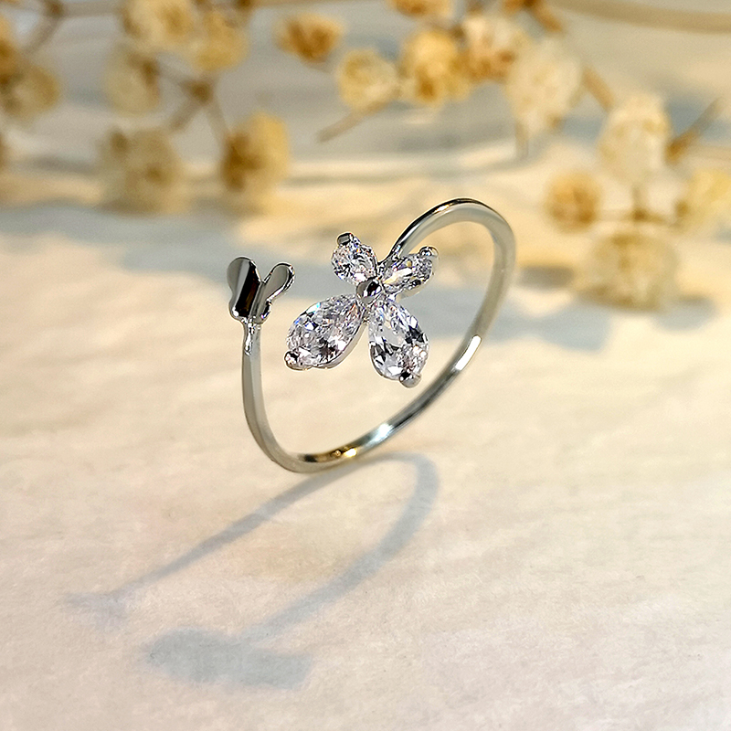 Le Cuivre Mignon Incruster Papillon Zircon Anneau Ouvert display picture 4