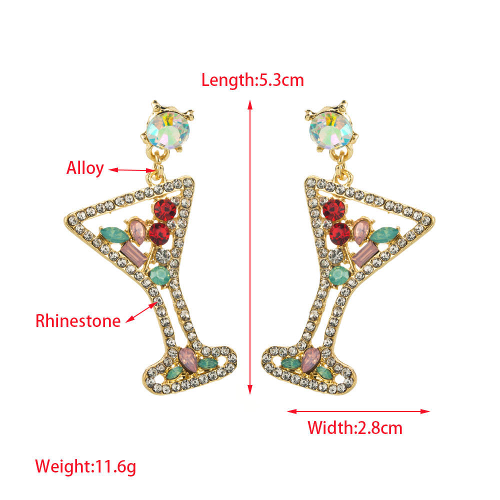 1 Pair Casual Vacation Modern Style Wine Glass Inlay Alloy Rhinestones Drop Earrings display picture 1