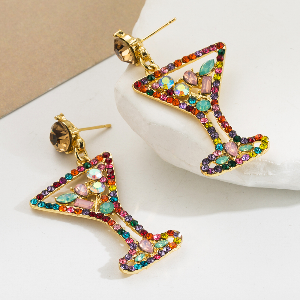 1 Pair Casual Vacation Modern Style Wine Glass Inlay Alloy Rhinestones Drop Earrings display picture 3