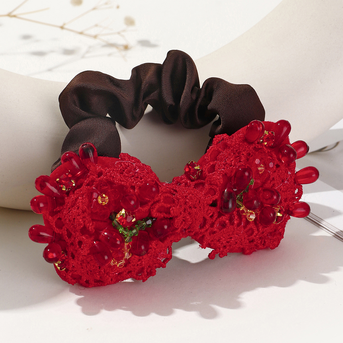 Frau Feenhafter Stil Süss Koreanische Art Blume Tuch Inlay Künstliche Perlen Glasstein Haargummi display picture 9