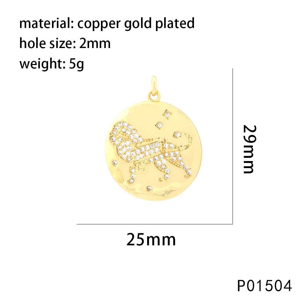 1 Pair 25 * 29mm 30*25mm 33*18mm Copper Zircon 18K Gold Plated Round Constellation Lion Pendant display picture 9