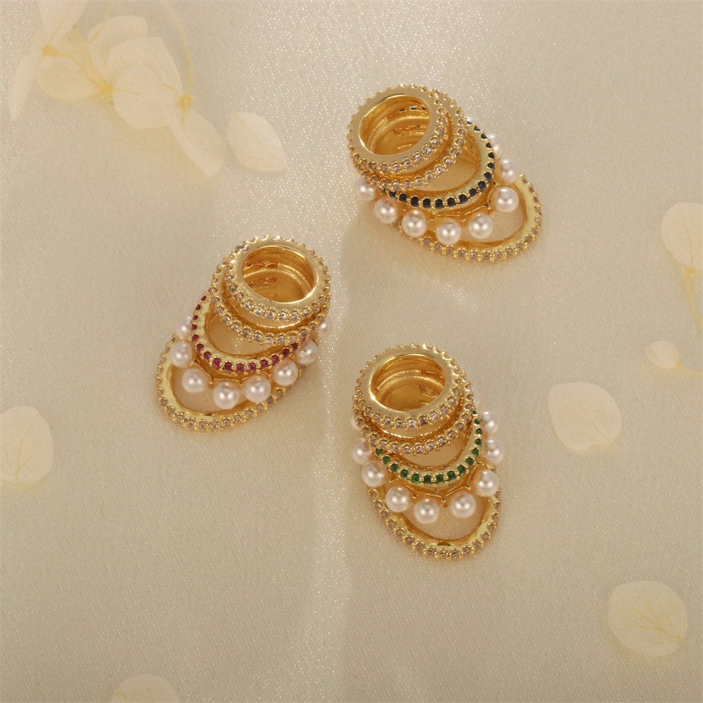 1 Piece 22*14mm Hole 6~9.9mm Copper Pearl Zircon 18K Gold Plated Spiral Stripe Pendant display picture 2