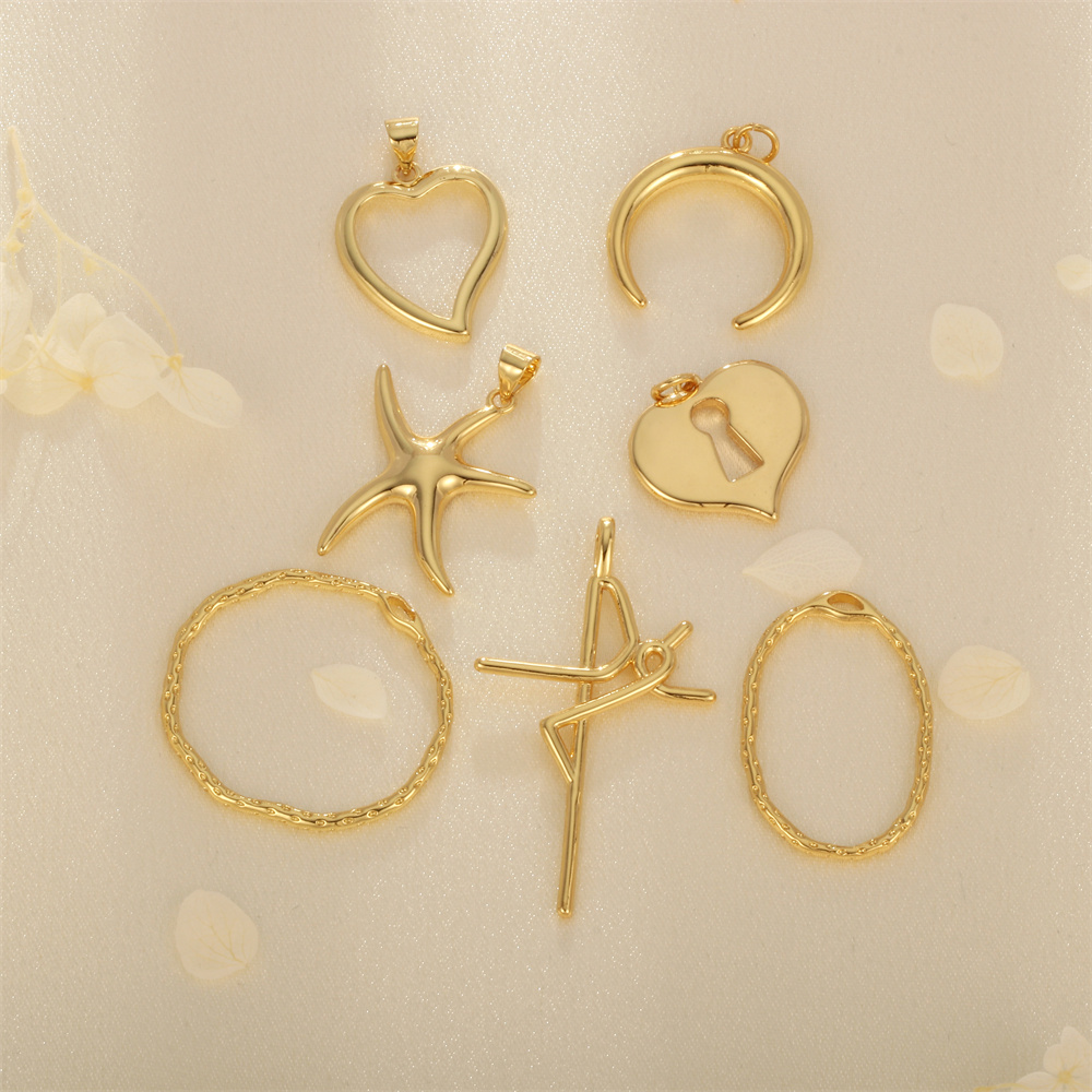 1 Piece 20 * 29mm 22*26mm 22*32mm Hole 1~1.9mm Hole 2~2.9mm Hole 3~3.9mm Copper 18K Gold Plated Cross Starfish Heart Shape Polished Pendant display picture 2