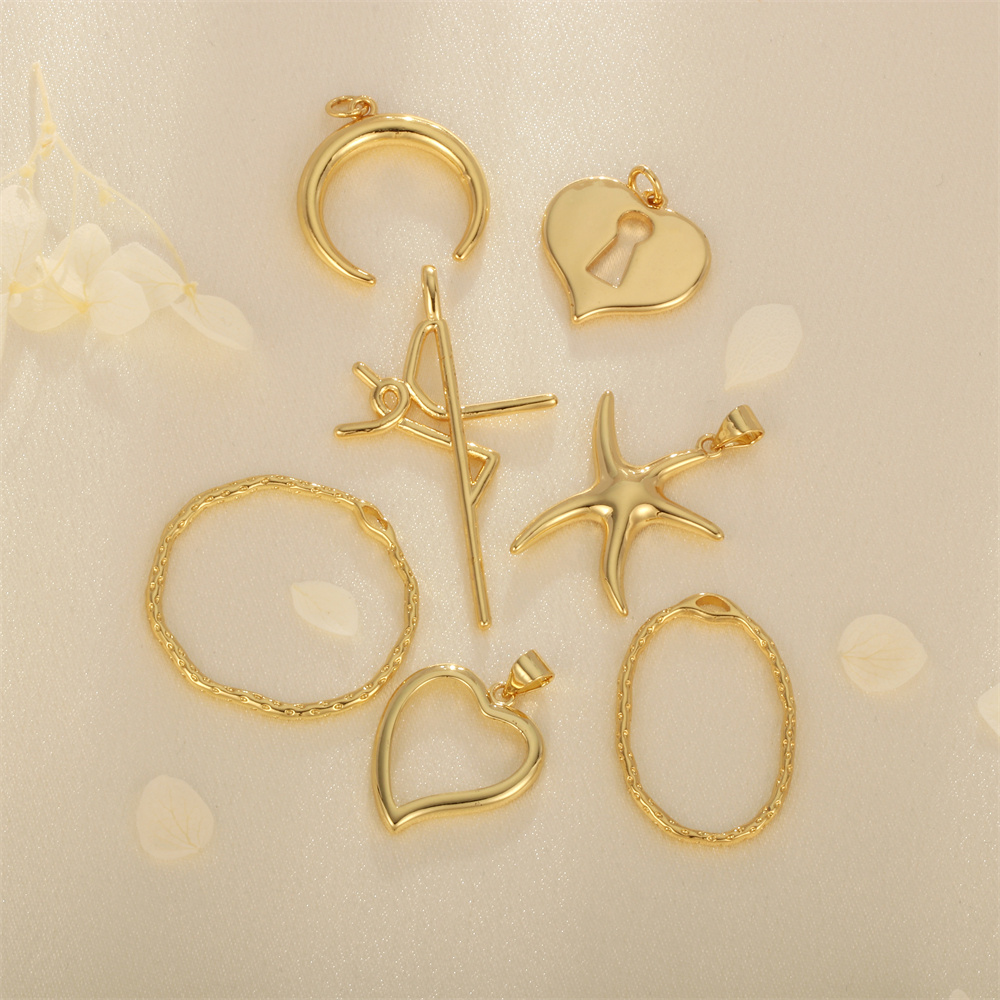 1 Piece 20 * 29mm 22*26mm 22*32mm Hole 1~1.9mm Hole 2~2.9mm Hole 3~3.9mm Copper 18K Gold Plated Cross Starfish Heart Shape Polished Pendant display picture 3