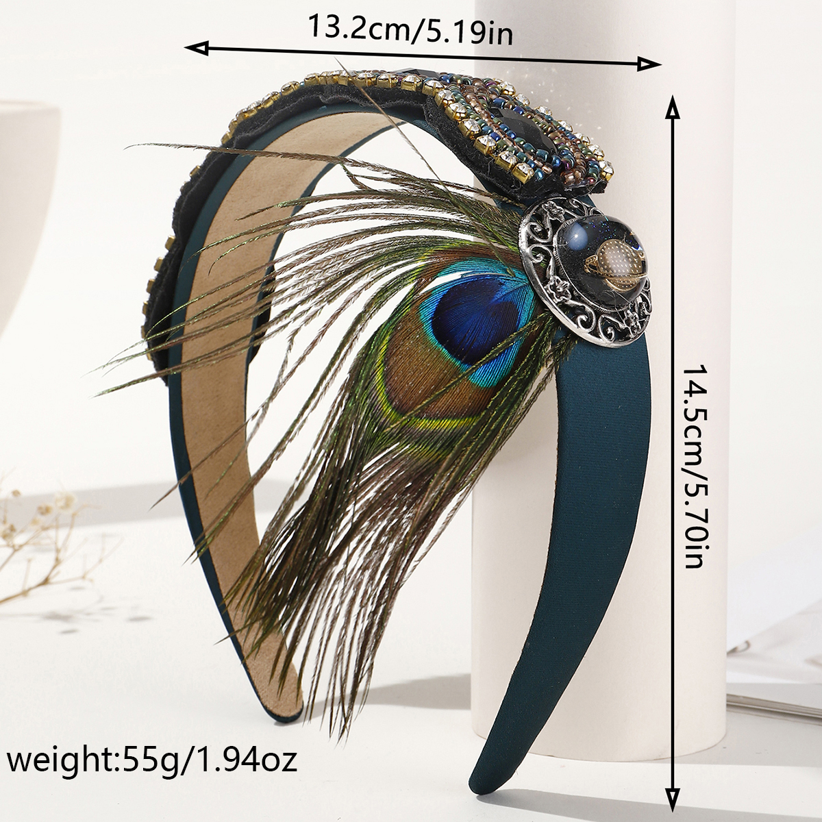 Women's Chinoiserie Retro Ethnic Style Feather Cloth Rhinestone Feather Inlay Turquoise Zircon Hair Band display picture 14