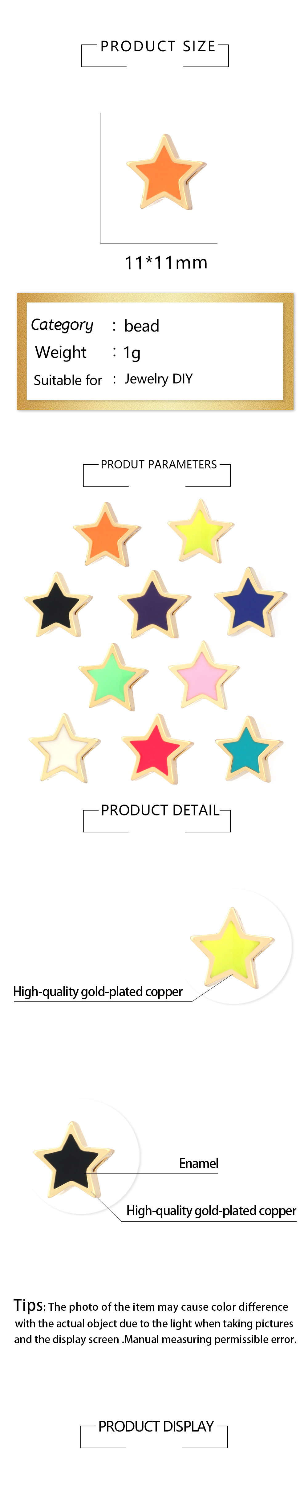 1 Piece 11*11mm Hole 1~1.9mm Copper 18K Gold Plated Pentagram Polished Beads display picture 1