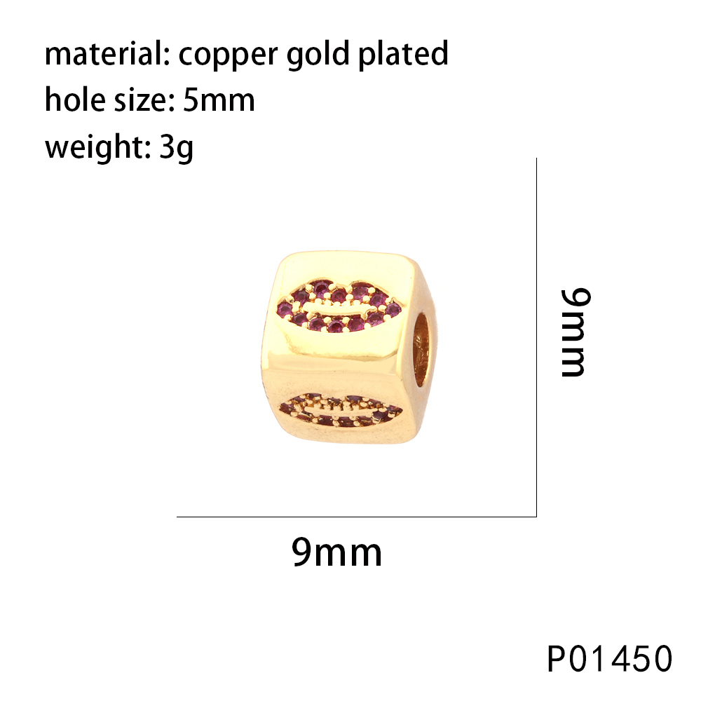 1 Piece 9*9MM Copper Zircon 18K Gold Plated Devil's Eye Heart Shape Dice Polished Beads display picture 5
