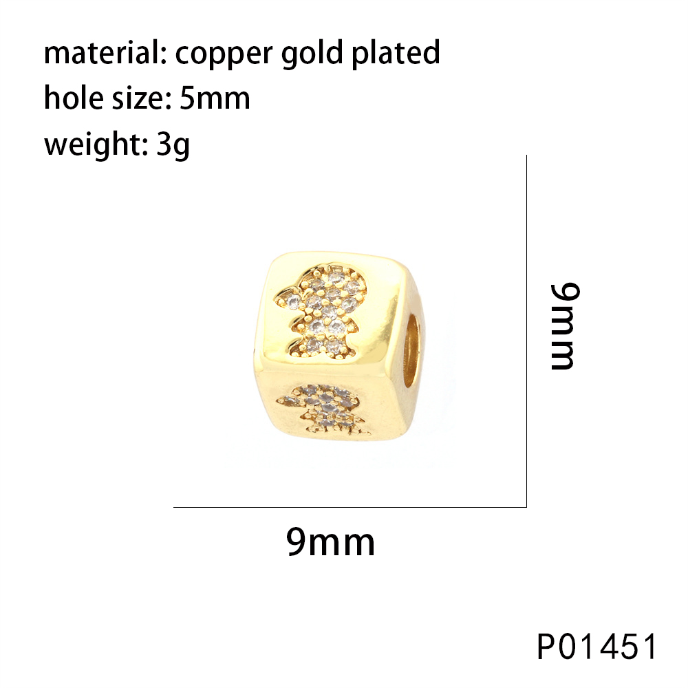 1 Piece 9*9MM Copper Zircon 18K Gold Plated Devil's Eye Heart Shape Dice Polished Beads display picture 6