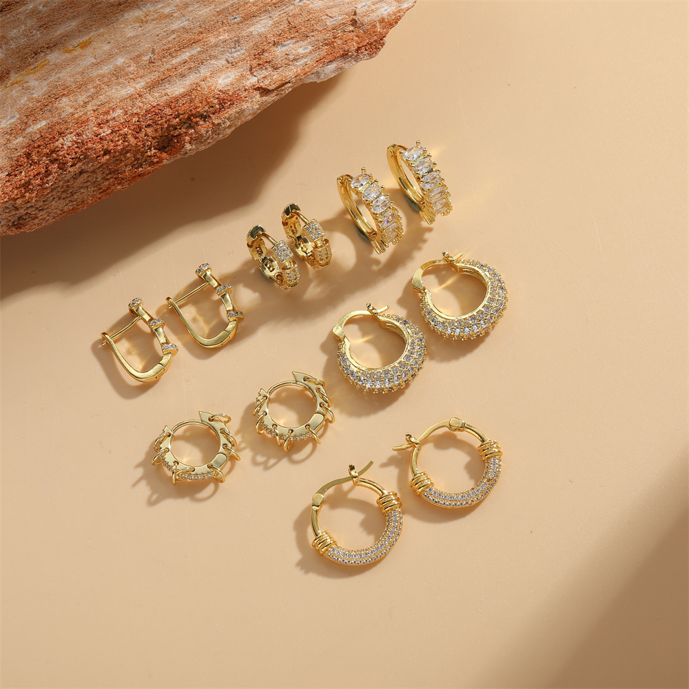 1 Pair Vintage Style U Shape Inlay Copper Zircon 14K Gold Plated Hoop Earrings display picture 8