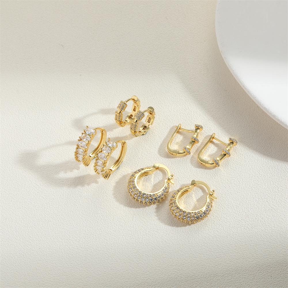 1 Pair Vintage Style U Shape Inlay Copper Zircon 14K Gold Plated Hoop Earrings display picture 11