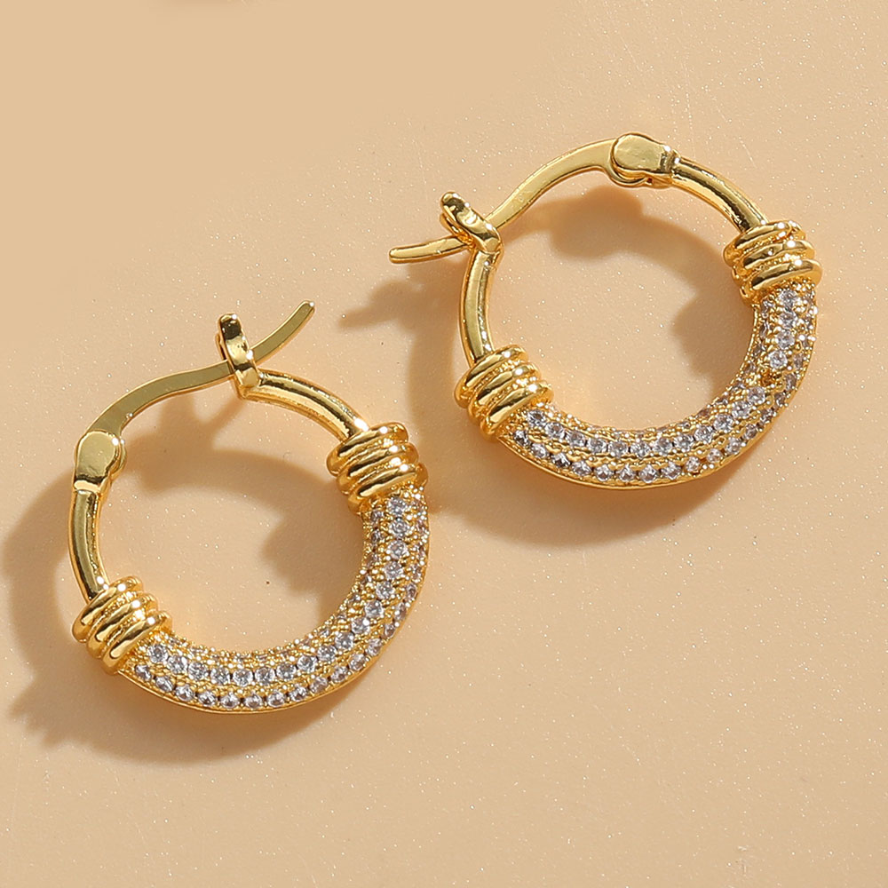1 Pair Vintage Style U Shape Inlay Copper Zircon 14K Gold Plated Hoop Earrings display picture 5