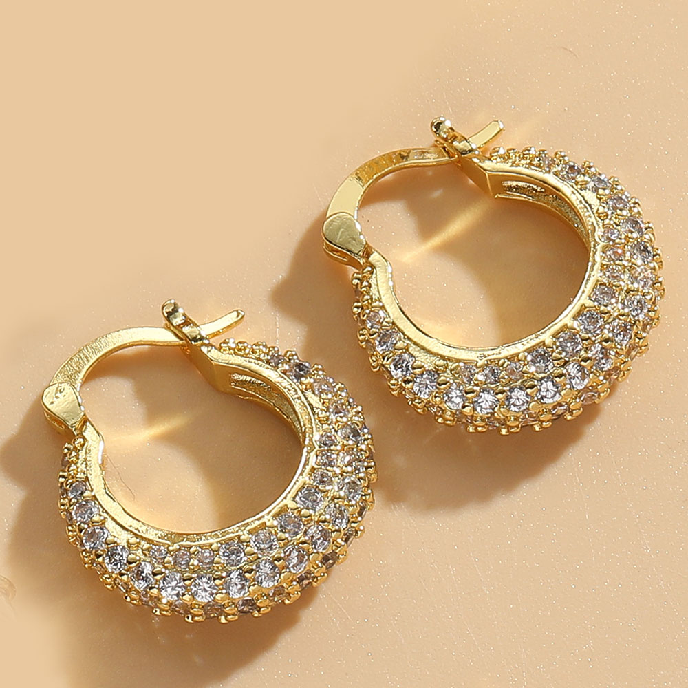1 Pair Vintage Style U Shape Inlay Copper Zircon 14K Gold Plated Hoop Earrings display picture 6