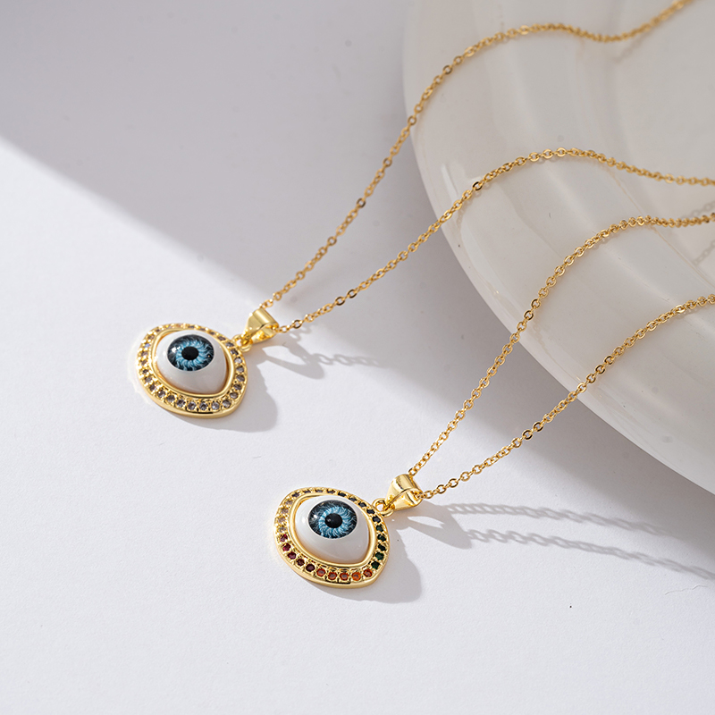 Copper 18K Gold Plated IG Style Simple Style Enamel Inlay Irregular Eye Flower Zircon Pendant Necklace display picture 5