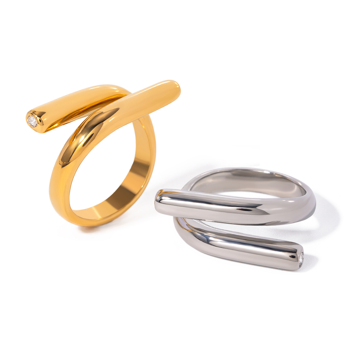 IG Style Modern Style Classic Style Irregular Geometric 304 Stainless Steel 18K Gold Plated Open Rings In Bulk display picture 3