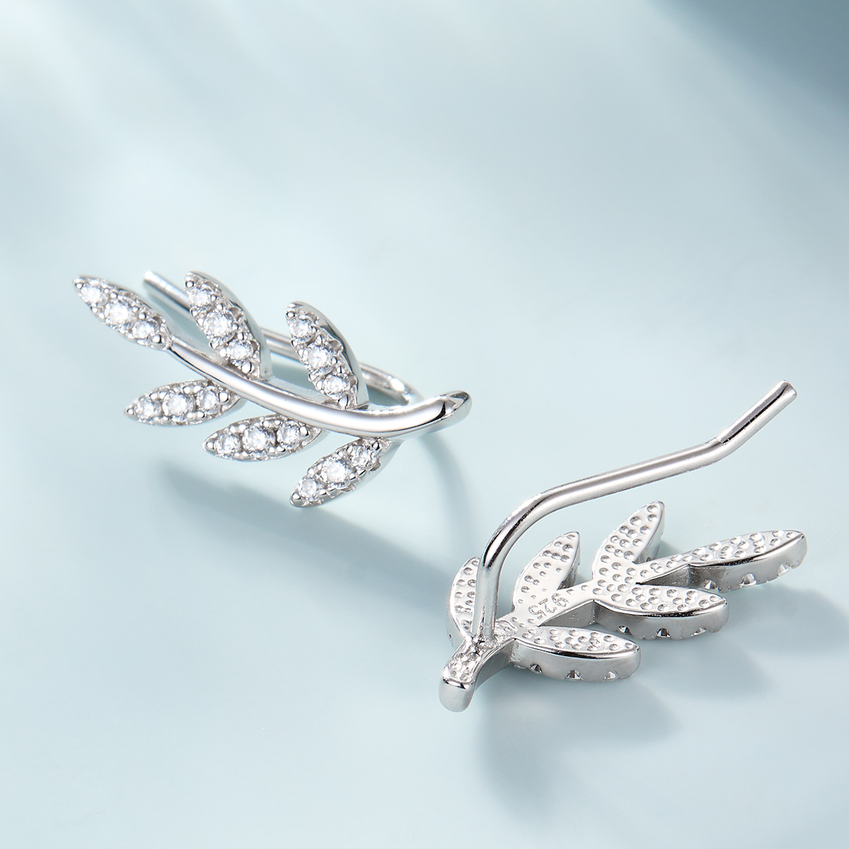 1 Pair Basic Modern Style Classic Style Leaf Inlay Sterling Silver Zircon White Gold Plated Ear Studs display picture 8