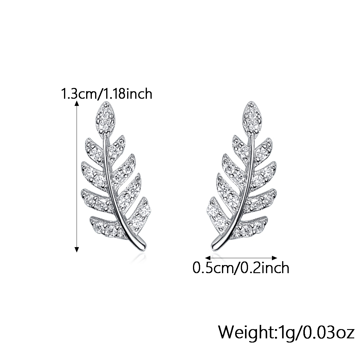 1 Pair Basic Modern Style Classic Style Leaf Inlay Sterling Silver Zircon White Gold Plated Ear Studs display picture 2