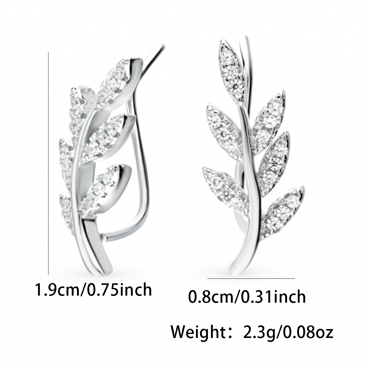 1 Pair Basic Modern Style Classic Style Leaf Inlay Sterling Silver Zircon White Gold Plated Ear Studs display picture 3