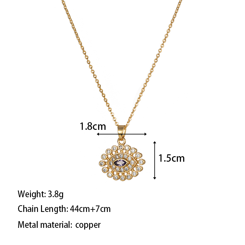 Copper 18K Gold Plated IG Style Simple Style Enamel Inlay Irregular Eye Flower Zircon Pendant Necklace display picture 1