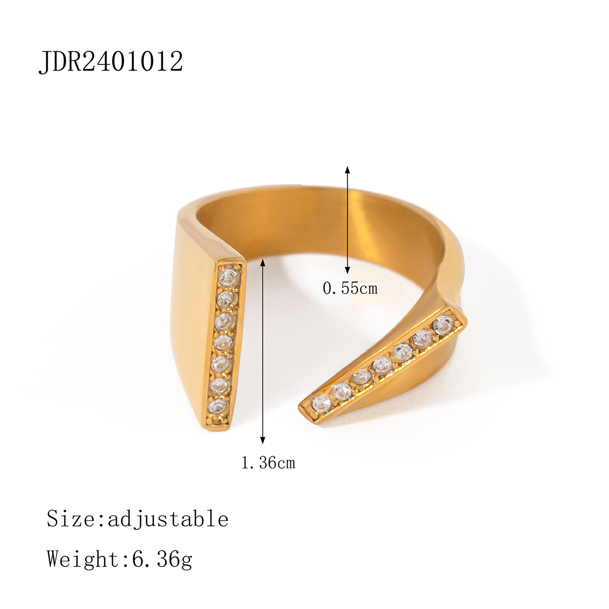 Edelstahl 304 18 Karat Vergoldet IG-Stil Einfacher Stil Asymmetrisch Inlay Geometrisch Zirkon Offener Ring display picture 2