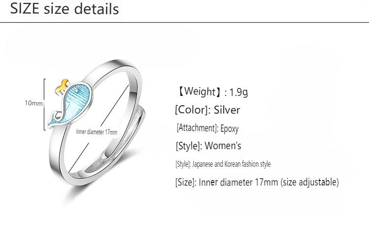 Großhandel Süß Wal Kupfer Einbrennlack Versilbert Verstellbarer Ring display picture 1