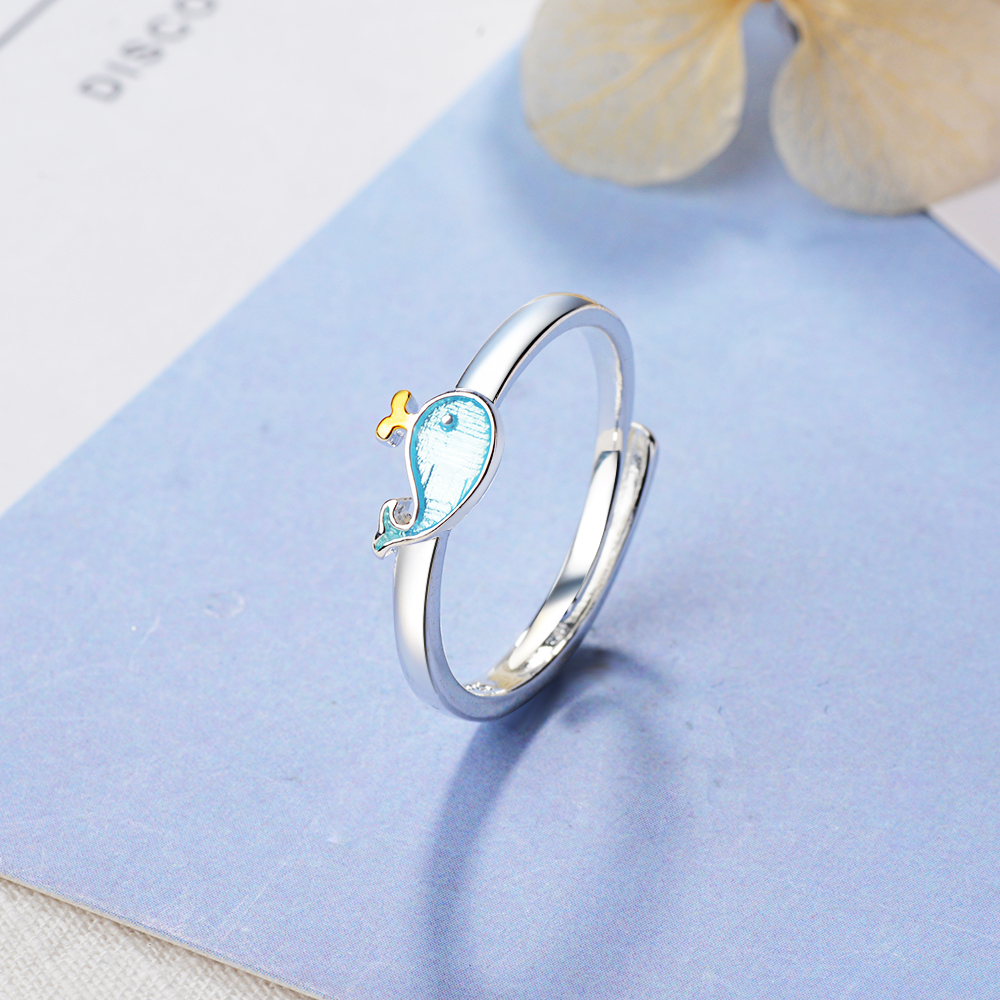 Wholesale Cute Whale Copper Stoving Varnish Silver Plated Adjustable Ring display picture 7