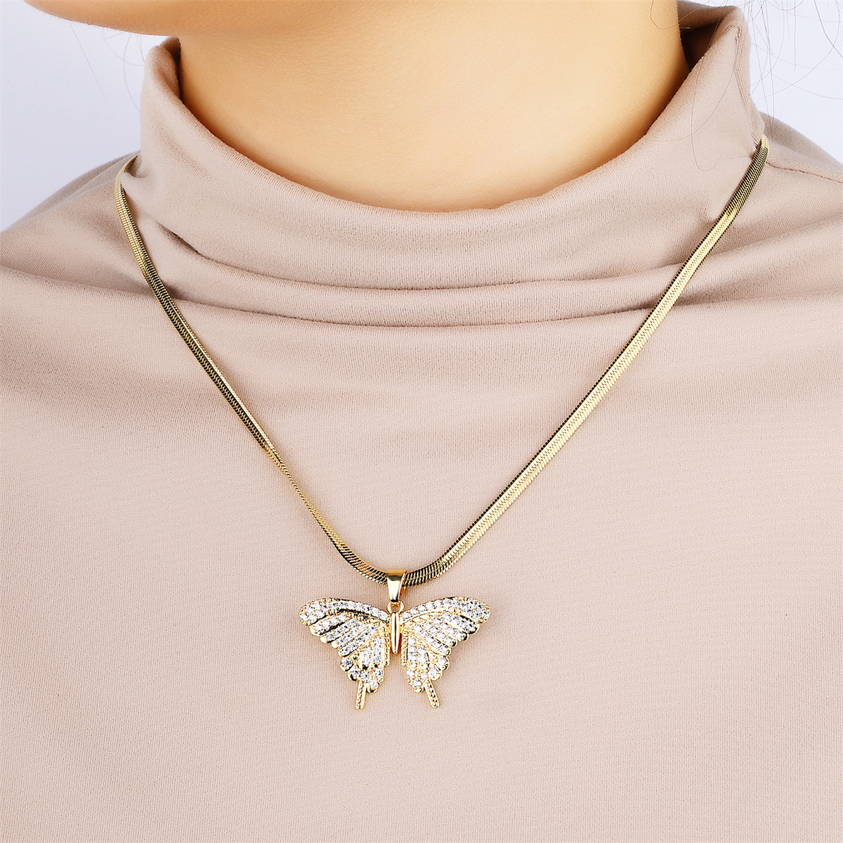 304 Stainless Steel 18K Gold Plated Casual Inlay Butterfly Devil's Eye Dragonfly Zircon Pendant Necklace display picture 8