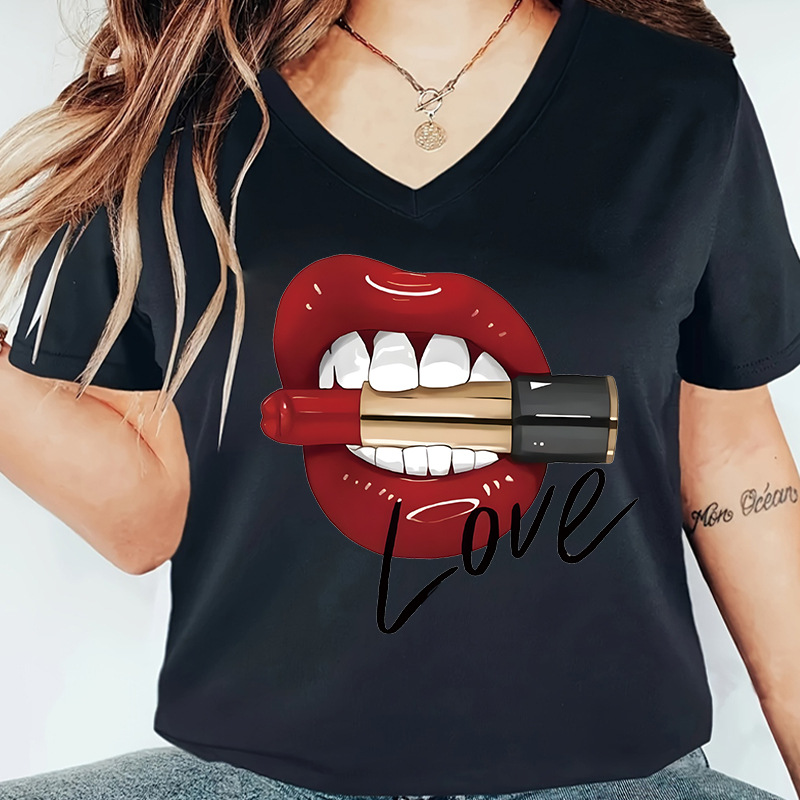 Women's T-shirt Short Sleeve T-Shirts Printing Streetwear Mouth Letter Hand display picture 2