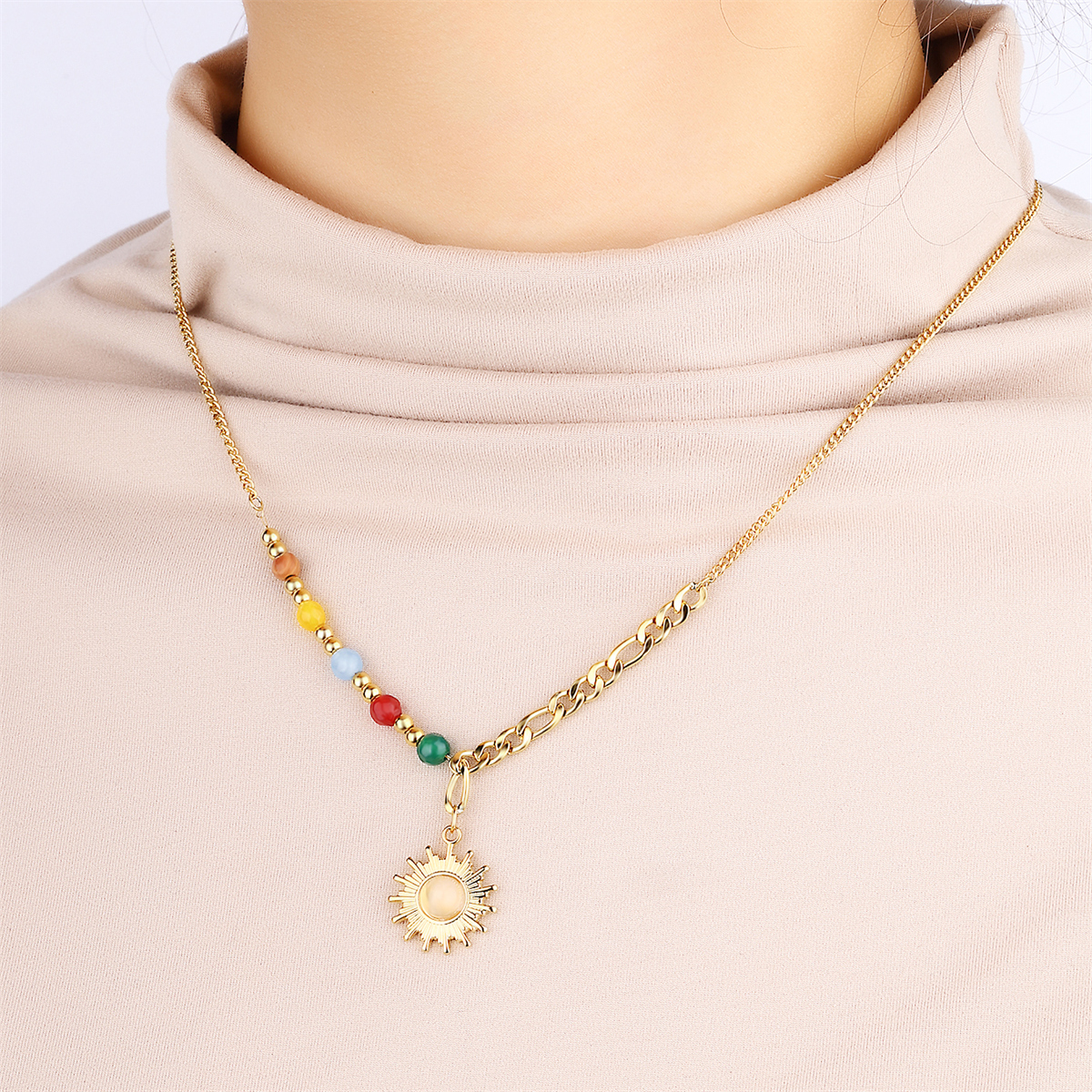 304 Stainless Steel 18K Gold Plated Modern Style Classic Style Inlay Sun Heart Shape Artificial Pearls Pendant Necklace display picture 12
