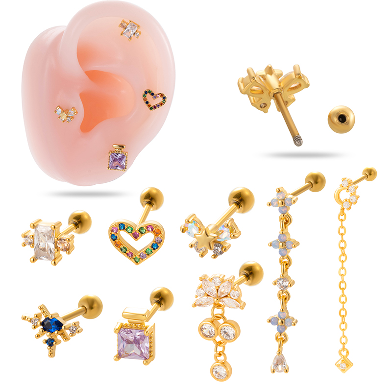 1 Piece Ear Cartilage Rings & Studs IG Style French Style Simple Style Heart Shape Flower Butterfly Copper Hollow Out Inlay Zircon display picture 19