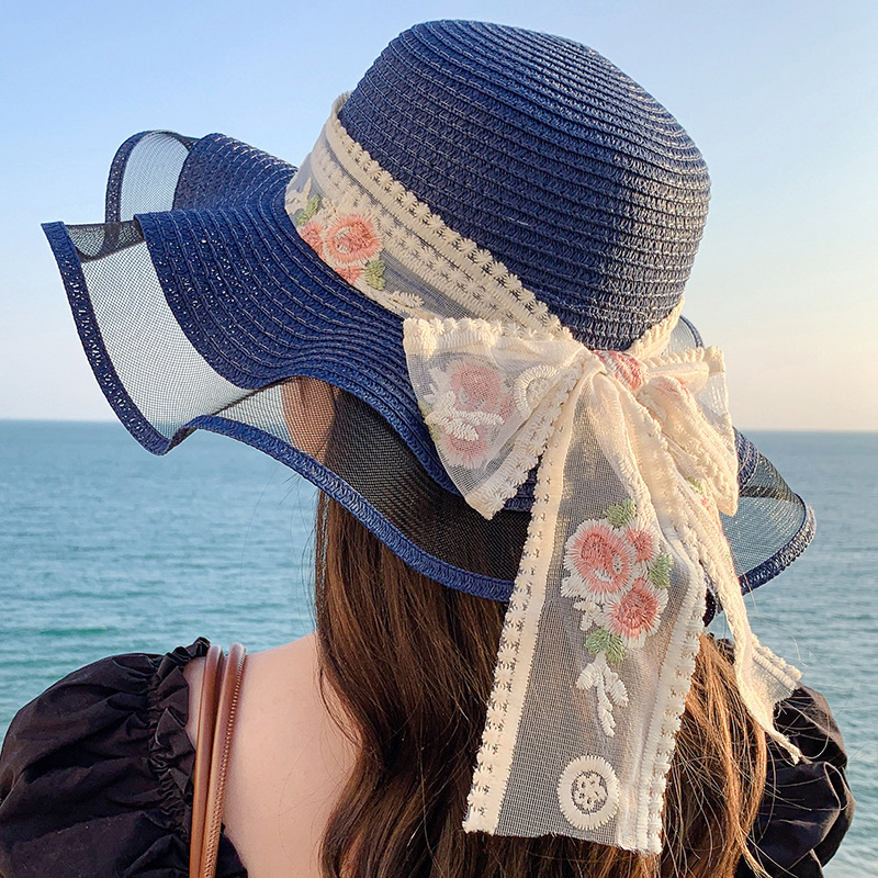 Women's Elegant Vacation Flower Bowknot Big Eaves Sun Hat display picture 5
