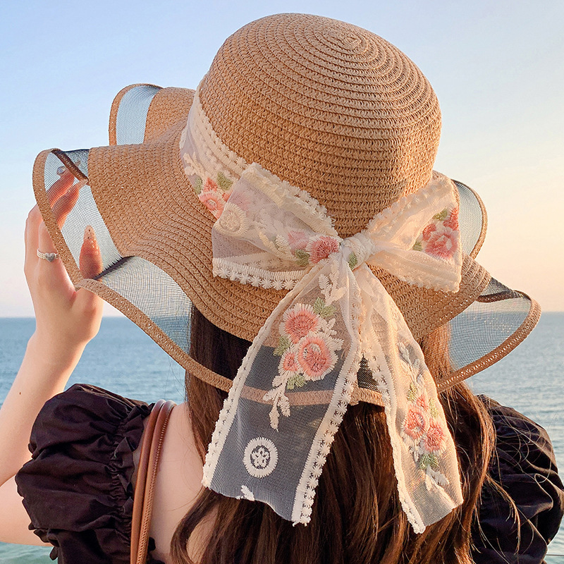 Women's Elegant Vacation Flower Bowknot Big Eaves Sun Hat display picture 4