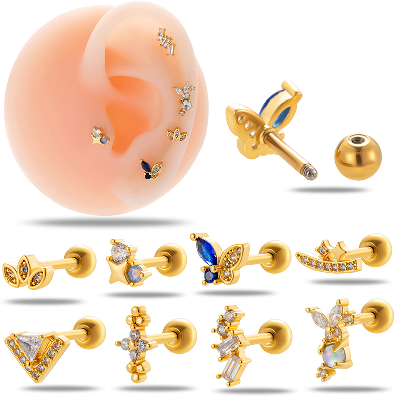 1 Piece Ear Cartilage Rings & Studs IG Style French Style Simple Style Star Flower Butterfly Copper Inlay Zircon display picture 19