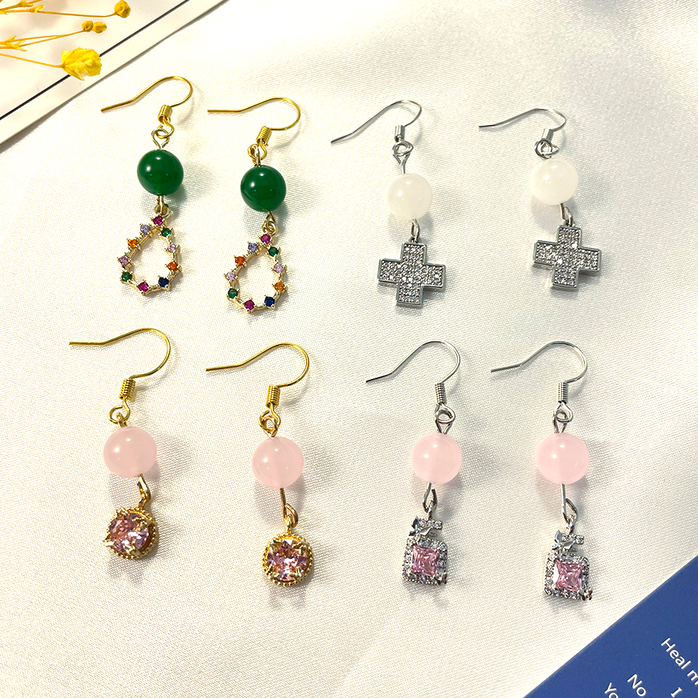 1 Set IG Style Elegant Cross Water Droplets Beaded Inlay Copper Artificial Gemstones Zircon Silver Plated Drop Earrings display picture 9