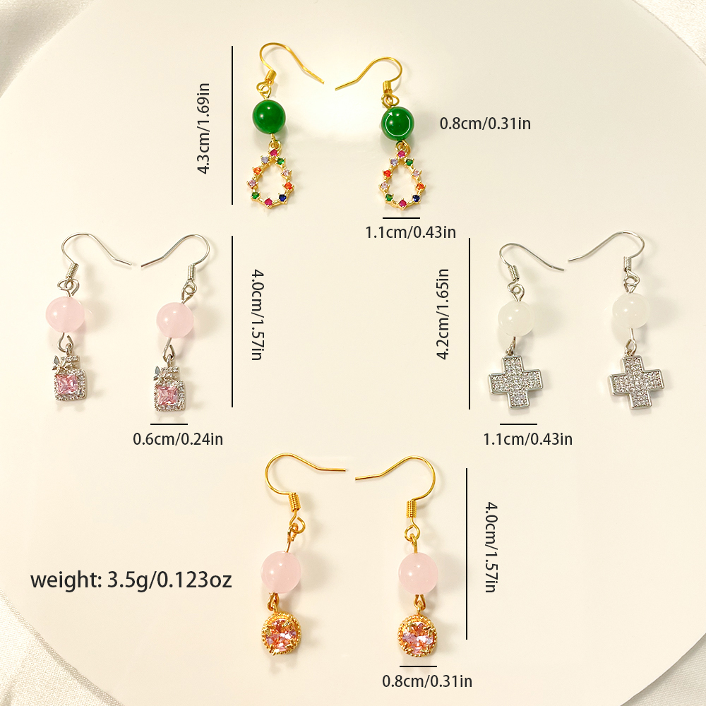 1 Set IG Style Elegant Cross Water Droplets Beaded Inlay Copper Artificial Gemstones Zircon Silver Plated Drop Earrings display picture 2