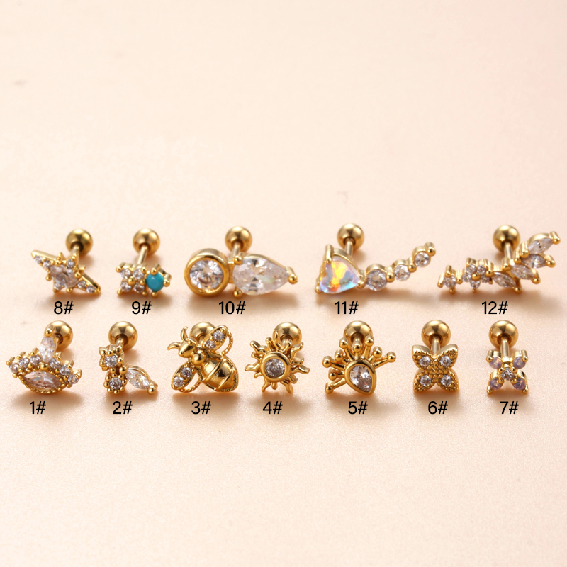 1 Piece Ear Cartilage Rings & Studs IG Style French Style Korean Style Water Droplets Flower Bee Copper Inlay Zircon display picture 1