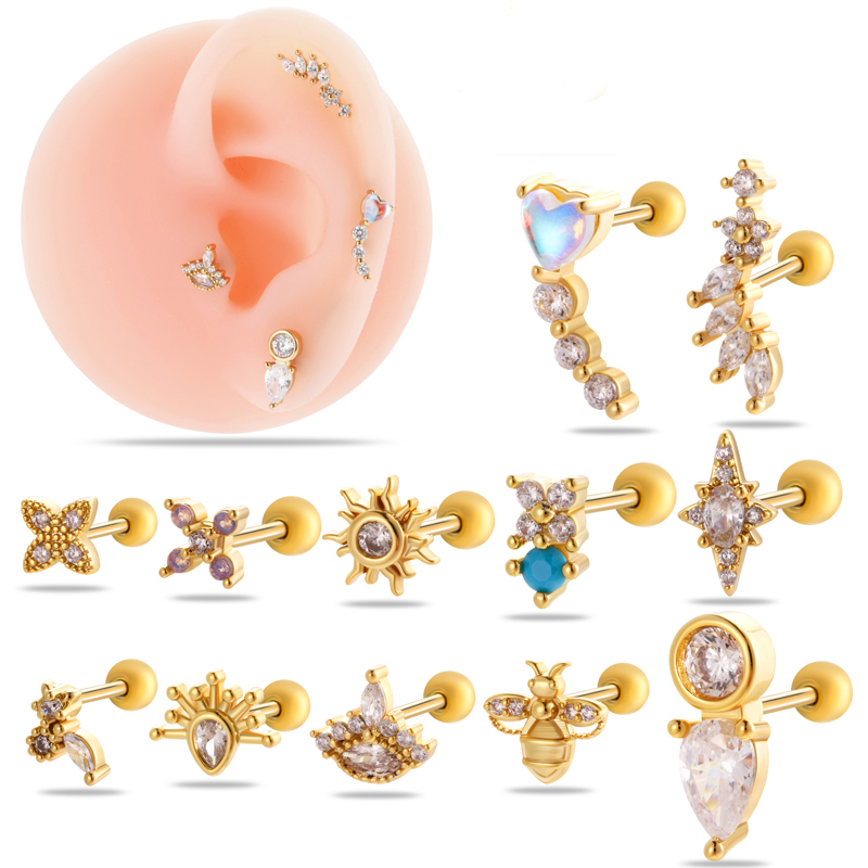 1 Piece Ear Cartilage Rings & Studs IG Style French Style Korean Style Water Droplets Flower Bee Copper Inlay Zircon display picture 4