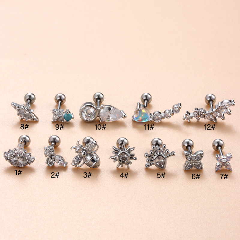1 Piece Ear Cartilage Rings & Studs IG Style French Style Korean Style Water Droplets Flower Bee Copper Inlay Zircon display picture 17
