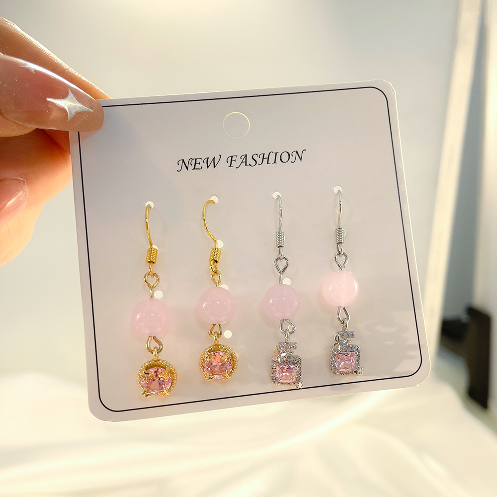 1 Set IG Style Elegant Cross Water Droplets Beaded Inlay Copper Artificial Gemstones Zircon Silver Plated Drop Earrings display picture 1