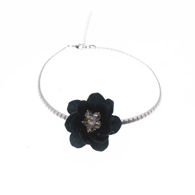 Retro Vacation Sweet Flower 304 Stainless Steel Arylic Plating Inlay Artificial Crystal Silver Plated Women's Choker display picture 13