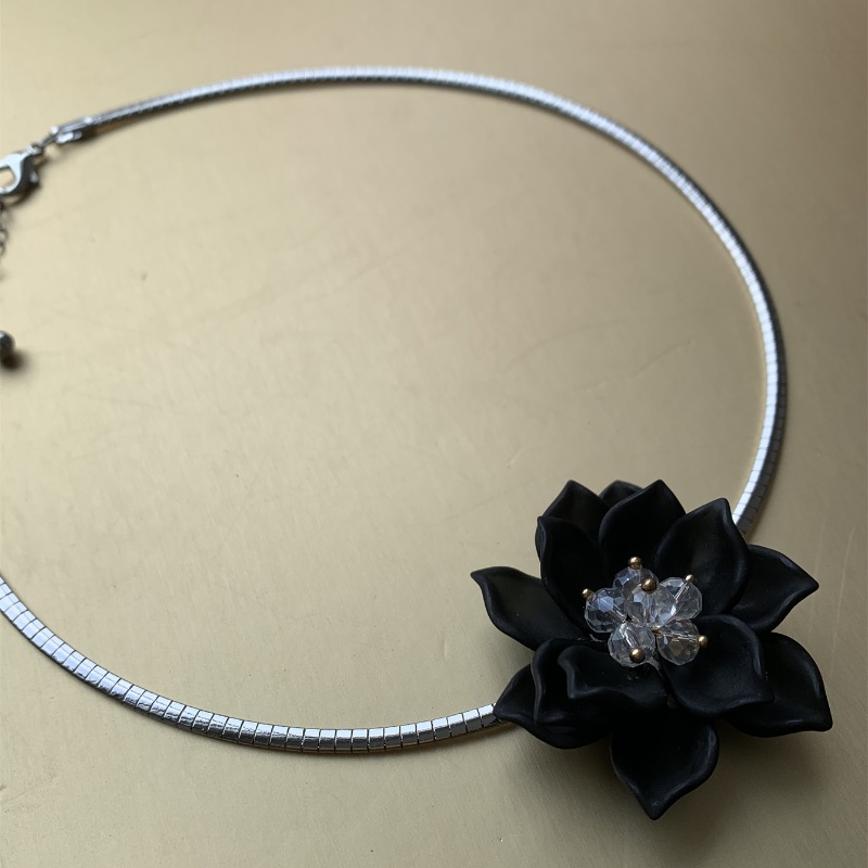 Retro Vacation Sweet Flower 304 Stainless Steel Arylic Plating Inlay Artificial Crystal Silver Plated Women's Choker display picture 9