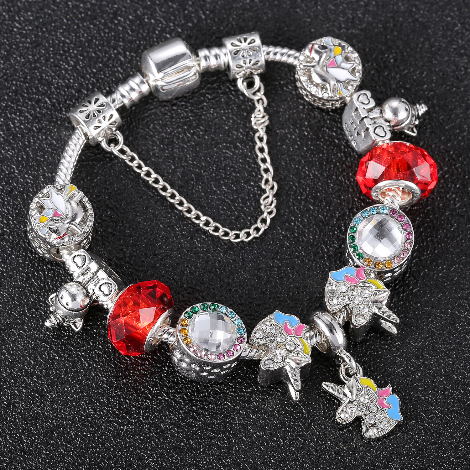 Cartoon Style Cute Animal Unicorn Alloy Plating Inlay Artificial Crystal Rhinestones Children'S Day Kid'S Bracelets display picture 2