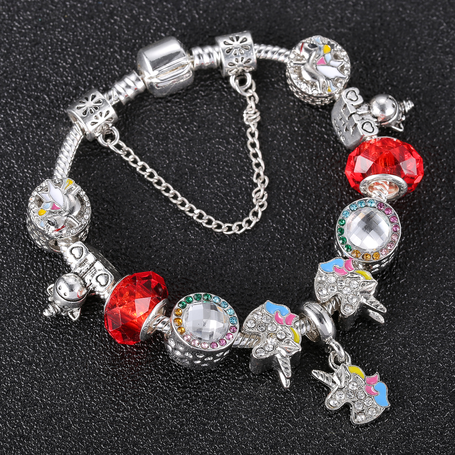 Estilo De Dibujos Animados Lindo Animal Unicornio Aleación Enchapado Embutido Cristal Artificial Diamantes De Imitación Día Del Niño Niños Pulsera display picture 2